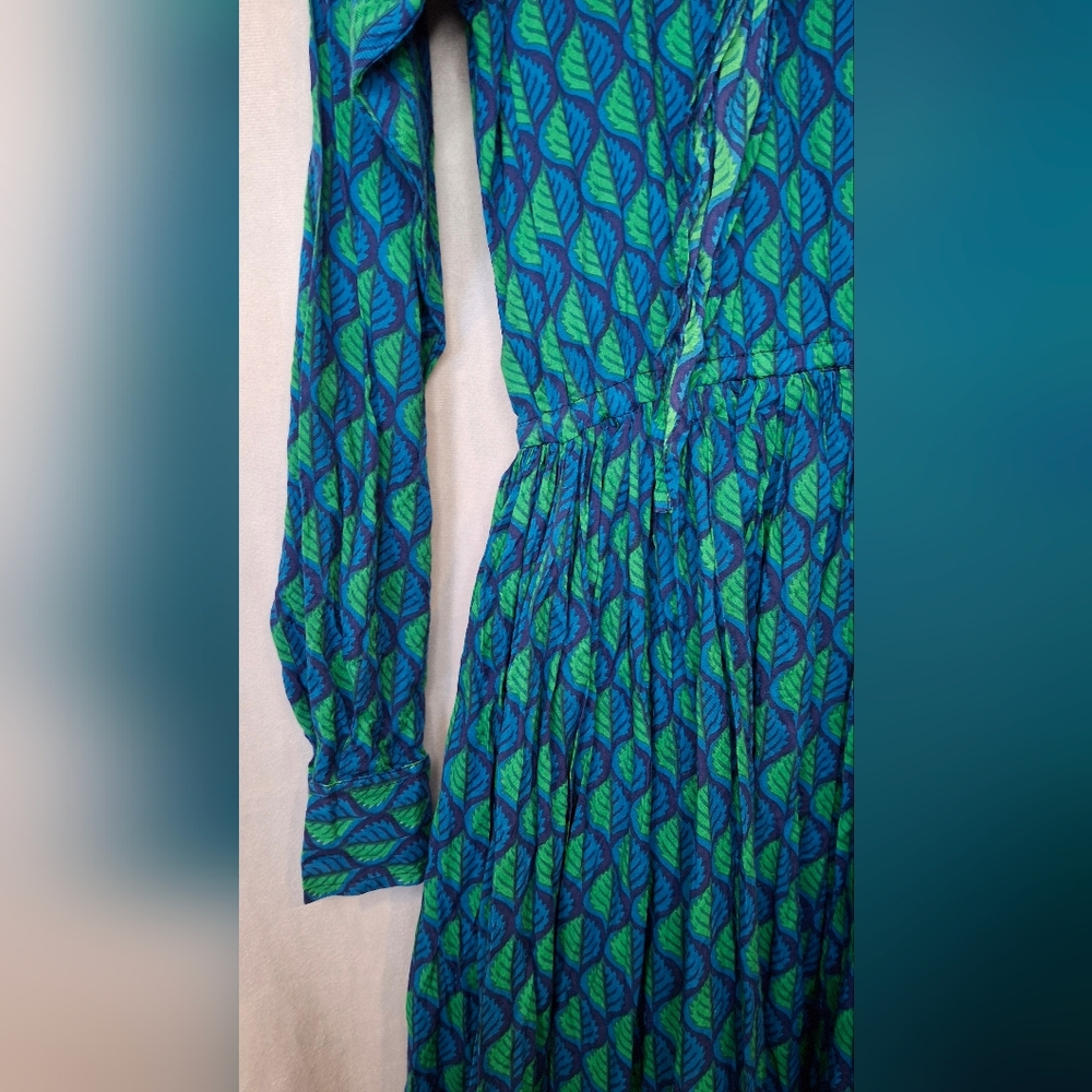Afrofunkk is Tribal Funkk Blue Green Long Sleeve Dress Size 12 Womens - Picture 7 of 14
